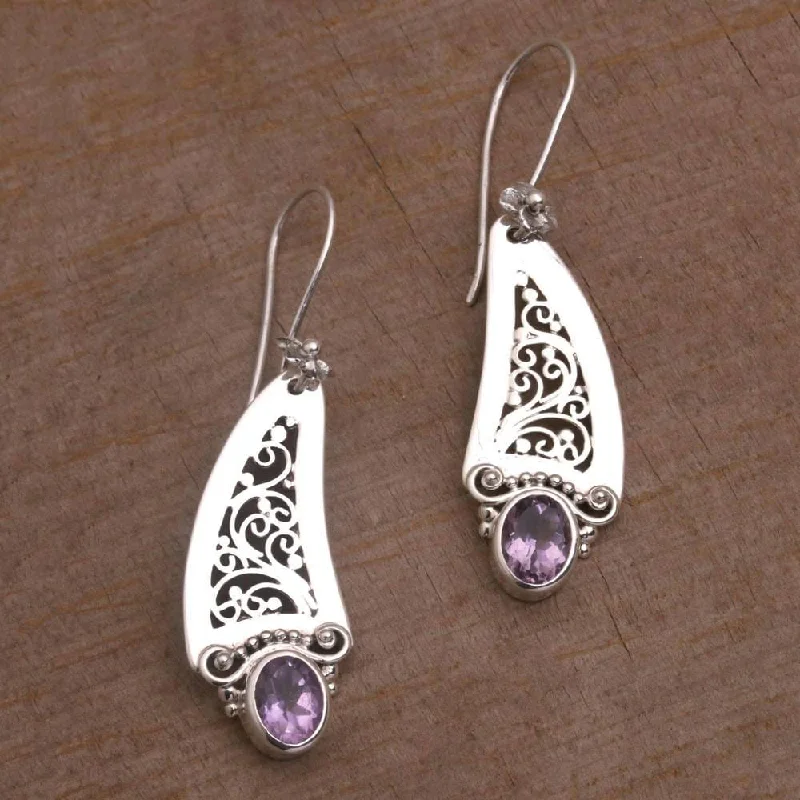 Handmade Sterling Silver 'Beautiful Vines' Amethyst Earrings (Indonesia)