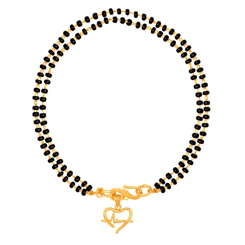 Mahi Dual Chain Heart Beat Charm Mangalsutra Bracelet with Beads for Women (BR1100492G)