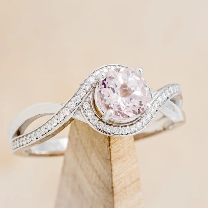 "CHARLOTTE" - ROUND CUT MORGANITE ENGAGEMENT RING WITH DIAMOND ACCENTS