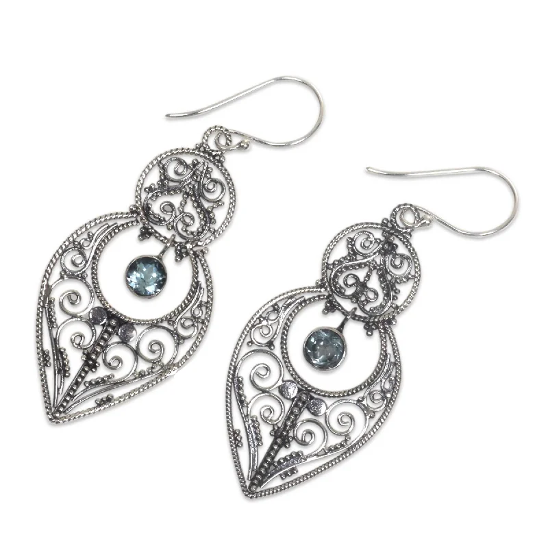 Sterling Silver 'Majapahit Glory' Blue Topaz Earrings (Indonesia)