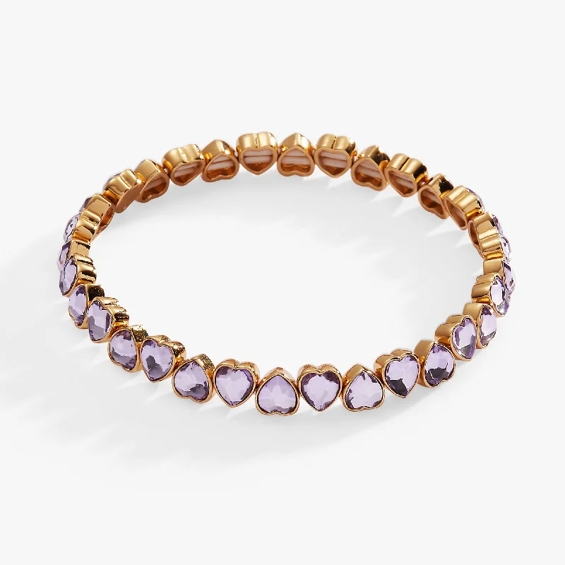 Purple Crystal Heart Stretch Bracelet