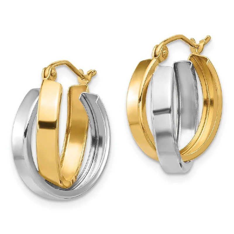 Diamond2Deal 10k Two-tone Gold Polished Double Hoop Earrings (L-19.17mm, W-17.2mm)