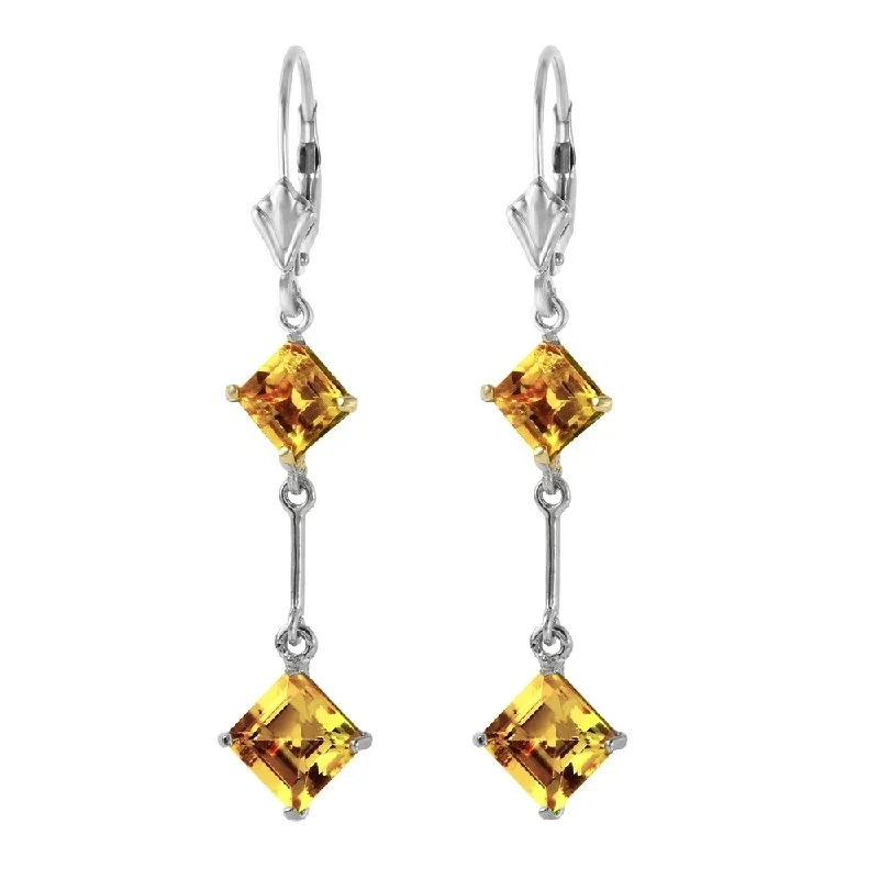 14K Solid White Gold Leverback Earrings with Citrines