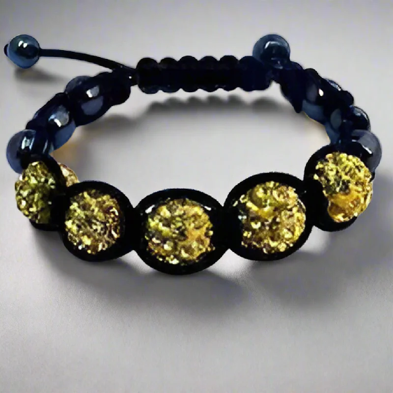 Sparkly Yellow Crystals Hand Made Shamballa Bracelet