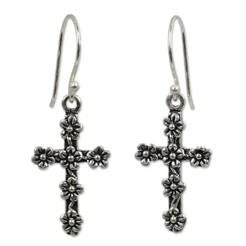 Handmade Sterling Silver Blooms and Crosses Earrings (Thailand)