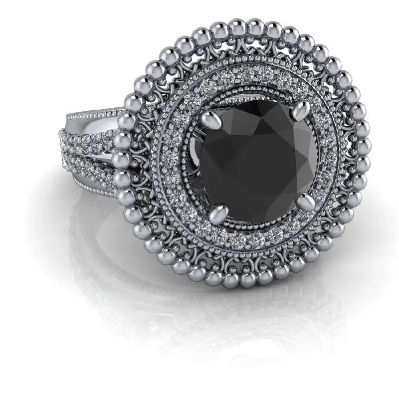 Vintage Style Black Diamond Ring, Anniversary Ring 2.00 CTW