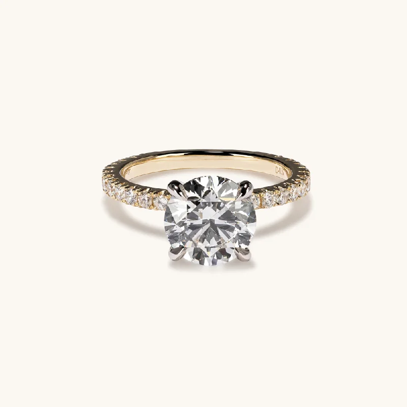 Round Lab Diamond Engagement Ring with Diamond Band