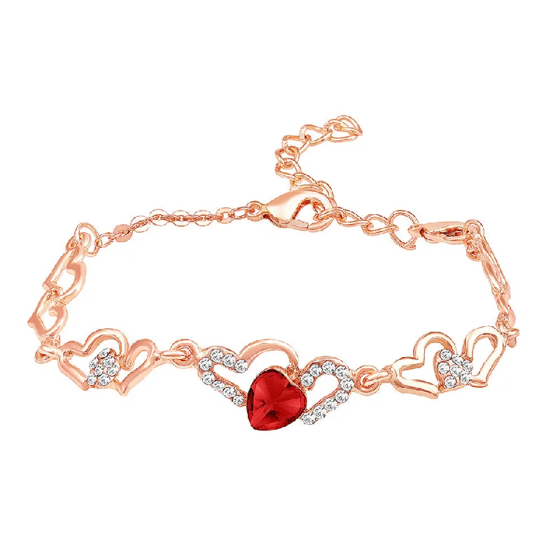 Mahi Valentine Special Lovely Red Heart Link Bracelet with Glittering Crystal stones for Girls (BR1100484ZRed)