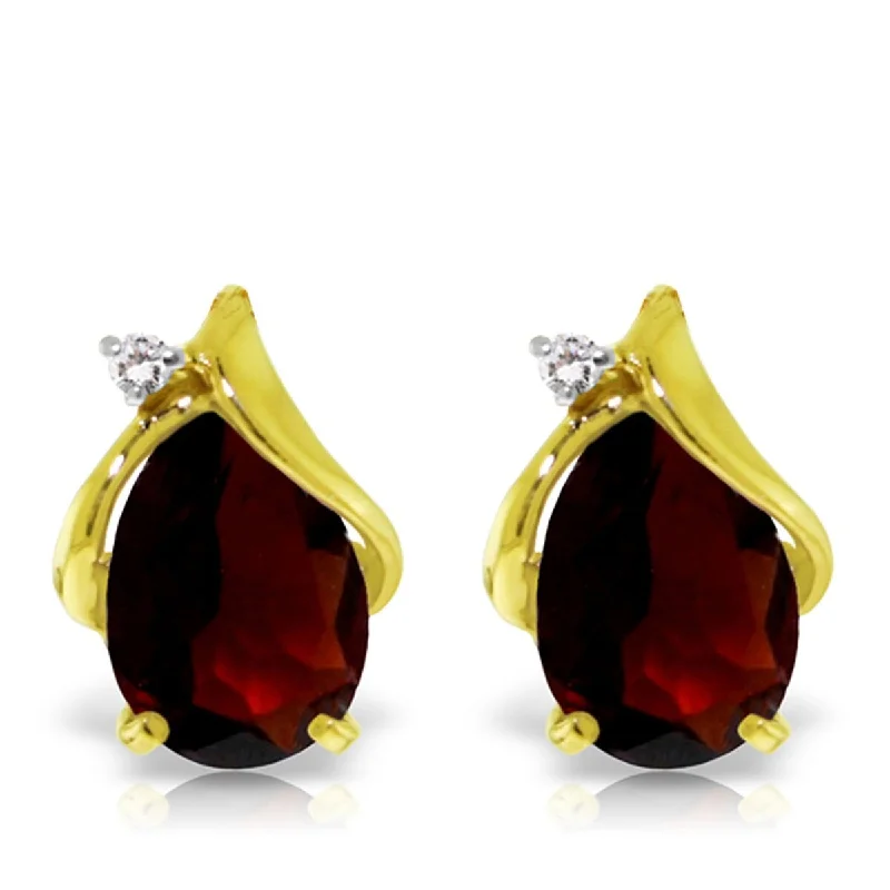 4.06 Carat 14K Solid Gold Stud Earrings Diamond Garnet Jewelry