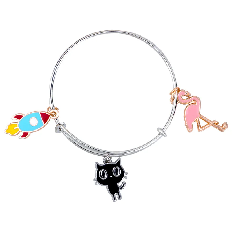 Mahi Rocket Cat & Swarn Shaped Enamel Work Charms Kids Bracelets for Girls (BRK1100989M)