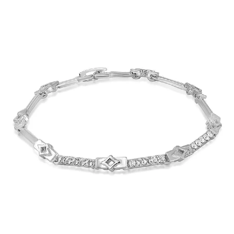 Mahi Rhodium Plated Radiant White Bracelet With Crystals For Women