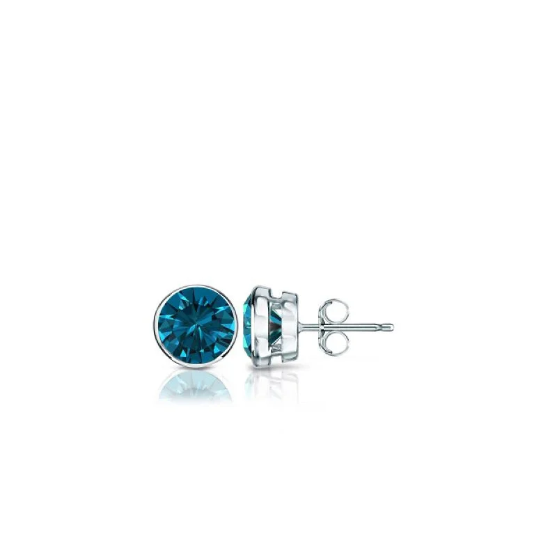 Auriya 14k Gold 1/4ctw Blue Diamond Stud Earrings Bezel-set (I1-I2)