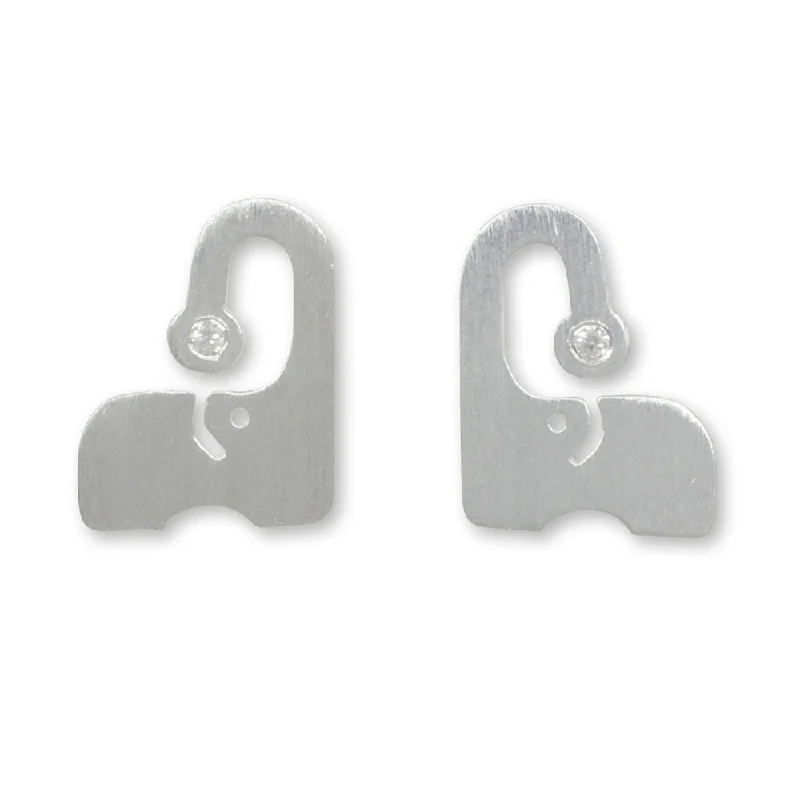 Handmade Sterling Silver 'Elephant Sparkle' Cubic Zirconium Earrings (Thailand)