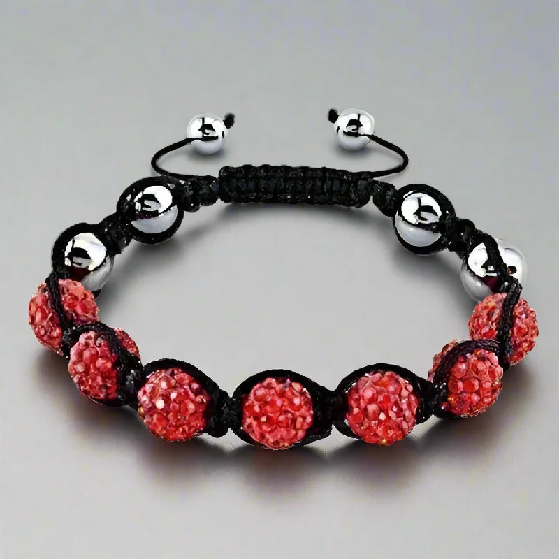 Sparkly Red Crystals Hand Made Shamballa Bracelet