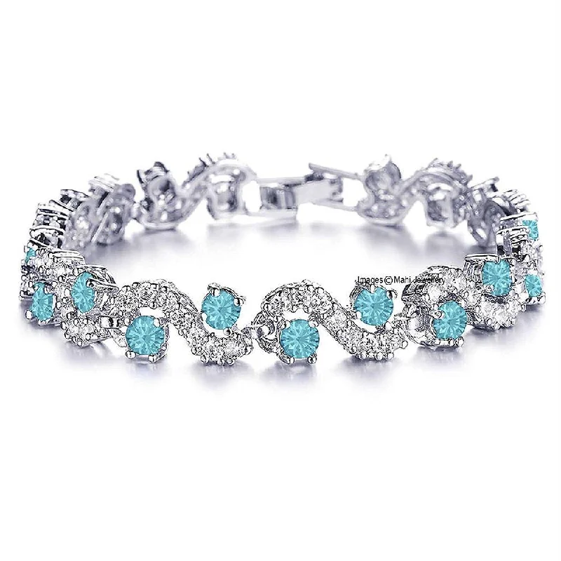 Mahi Rich Royal Aqua Blue Crystals Bracelet - BR1100281RBlu