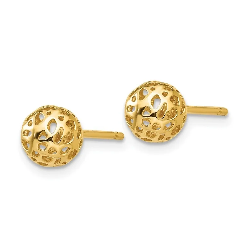 Diamond2Deal 14K Yellow Gold Fancy Ball Post Stud Earrings (L-6.5mm, W-6.5mm)