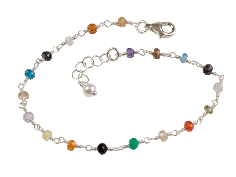 Silver Multi-Gemstone Wire Wrapped Bracelet