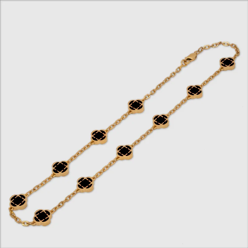 Onyx Clover Stone Necklace (Gold)