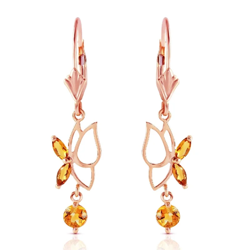 14K Solid Gold Butterfly Gemstone Earrings with Natural Citrines