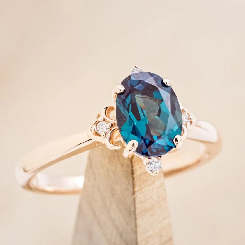 "ZELLA" - OVAL CUT LAB-GROWN ALEXANDRITE ENGAGEMENT RING