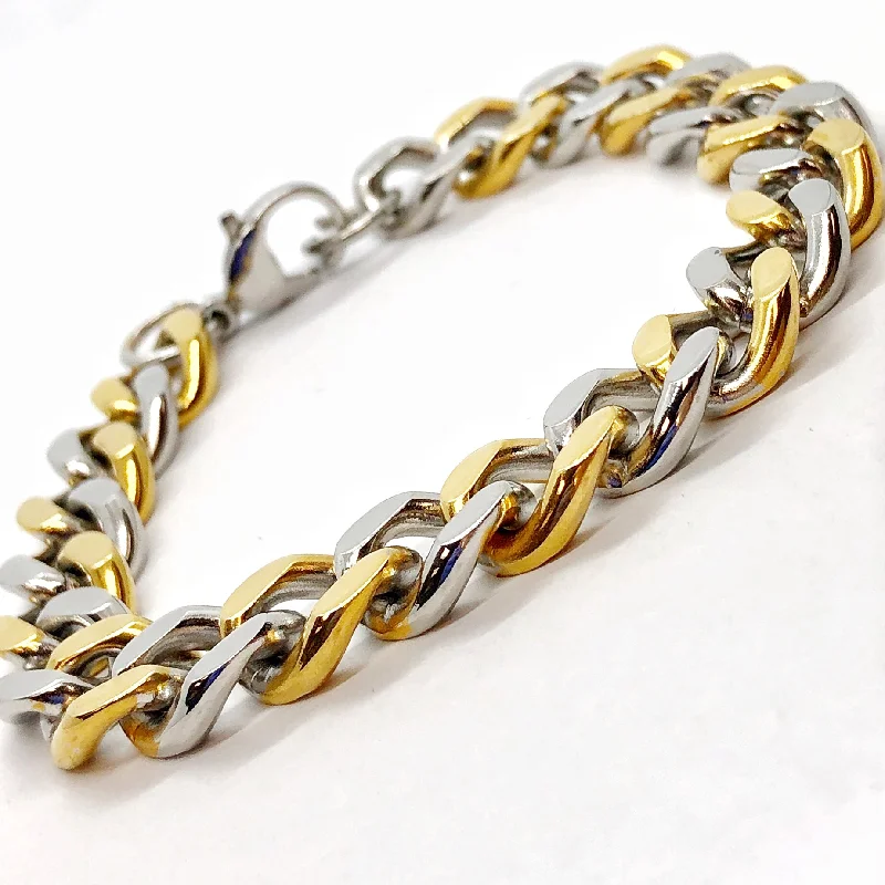 Two Tone Flat Cuban Link Stainless Steel Men's Bracelet