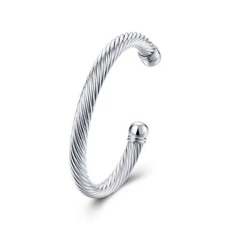 Swirling Silver Bold Bangle 7mm Cuff Bracelet For Woman