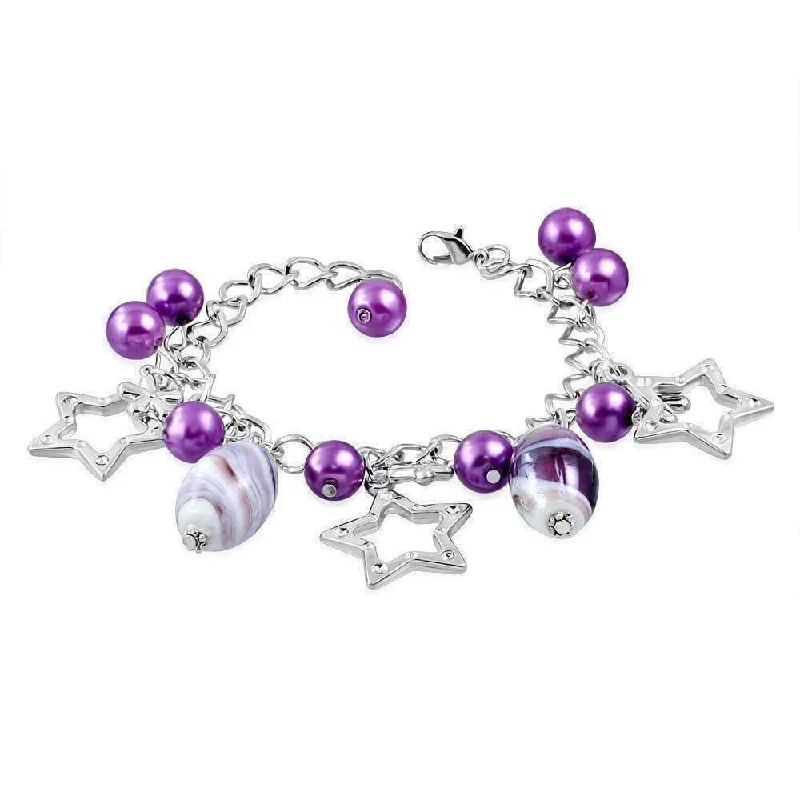 Star Studded Glass Bead Silver Charm Bracelet ~ Four Fun Colors to Choose!