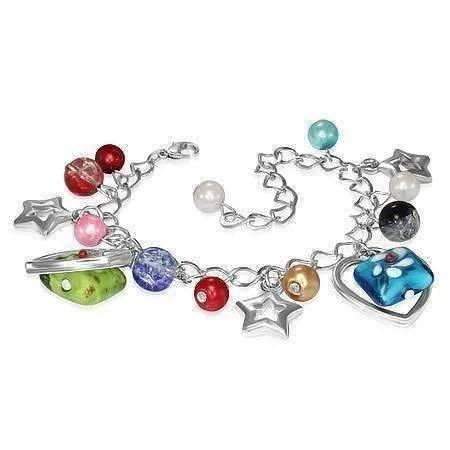 Starstruck Lamp Work Glass Bead Heart Charm Bracelet ~ Two Colors