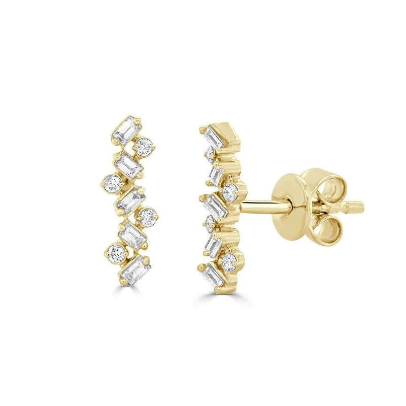 Joelle Diamond Bar Earrings 14K Gold Fancy Shape Diamond