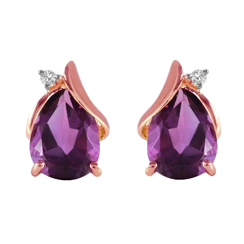 3.16 Carat 14K Solid Gold Stud Gemstone Earrings Diamond Amethyst