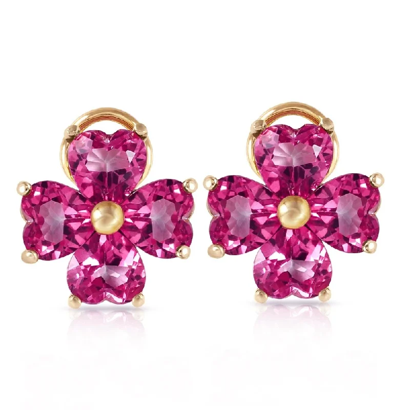 7.6 Carat 14K Solid Gold French Clips Earrings Natural Pink Topaz