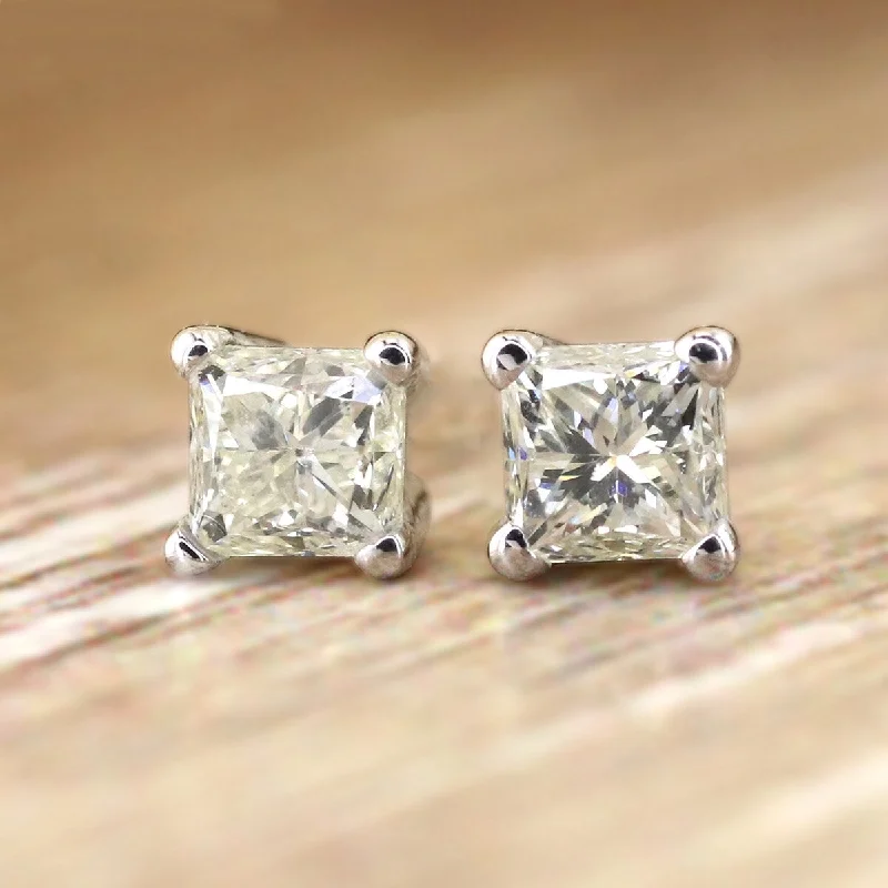 Auriya 14k Gold 1/2ctw Princess-cut Diamond Stud Earrings (J-K, I2-I3)