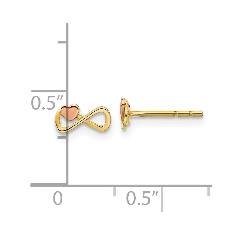 Diamond2Deal 14k Two-tone Gold Heart Post Stud Earrings (L-9mm, W-6mm)