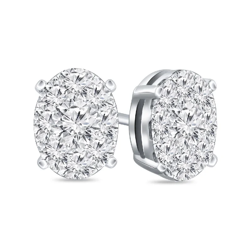 Auriya 14k Gold 3/4ctw Oval Pave Diamond Stud Earrings