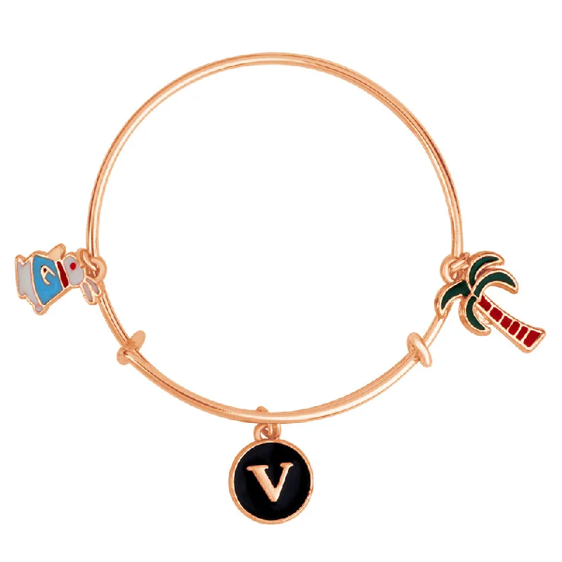 Mahi V Letter Rabit & Coconut Tree Shaped Rose Gold Plated Enamel Work Charms Kids Bracelets for Kids (BRK1100965Z)