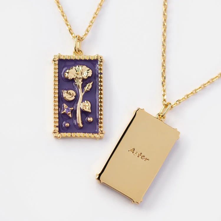 Enamel Birth Flower Pendant Necklace