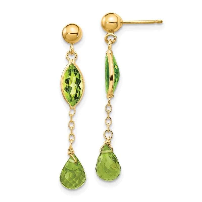 Diamond2Deal 14k Yellow Gold Peridot Dangle Post Earrings (L-35mm, W-5mm)