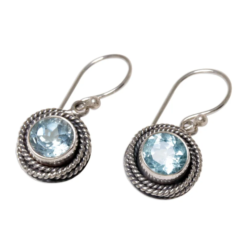 Sterling Silver 'Nest of Chains in Blue' Blue Topaz Earrings