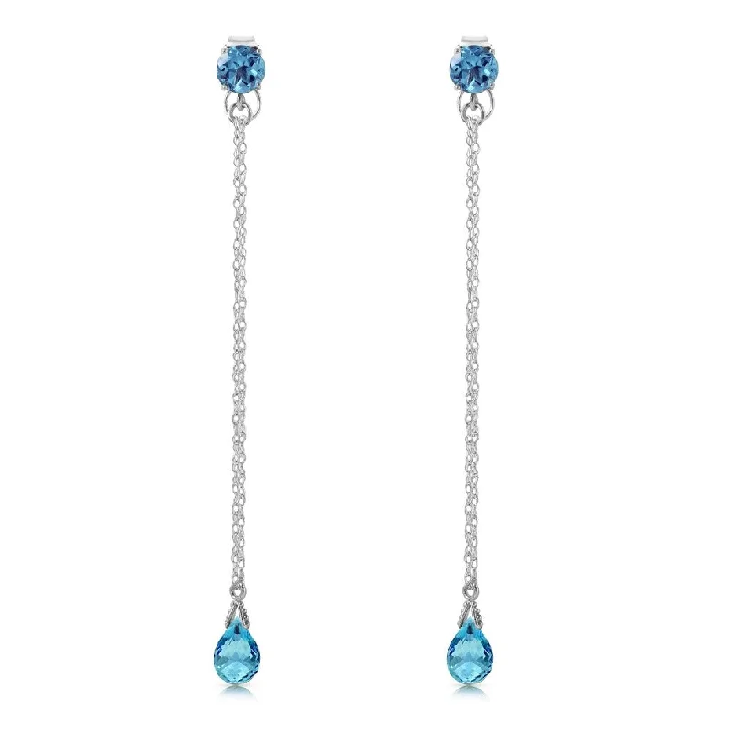 3.15 Carat 14K Solid White Gold Chandelier Earrings Natural Blue Topaz