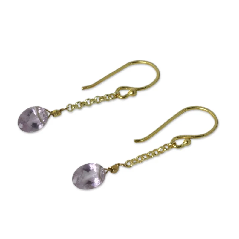 Gold Vermeil Amethyst Dangle Earrings, 'Rising Star' (Thailand)