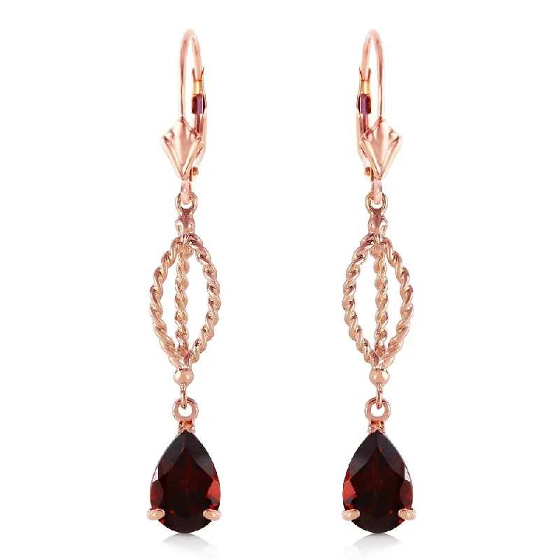 3 Carat 14K Solid Rose Gold Garnet Dangling Earrings