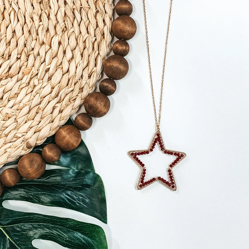 Star Spangled Beaded Gold Necklace In Maroon| ONLY 1 LEFT!