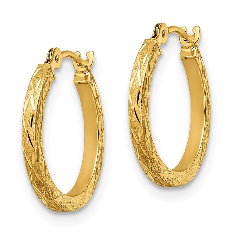 Diamond2Deal 14k Yellow Gold Polished and Satin Diamond-cut Hoop Earrings (L-15.28mm, W-15.05mm)