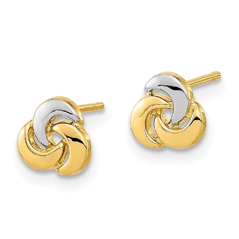 Diamond2Deal 14k Yellow Gold Polished White Rhodium Knot Post Stud Earrings (L-6.45mm, W-6.7mm)