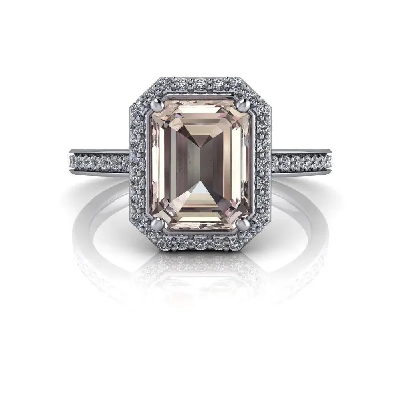 Morganite Engagement Ring Diamond Halo Engagement Ring 1.70 CTW