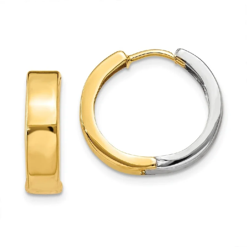 Diamond2Deal 14k Two-tone Gold Hinged Hoop Earrings (L-15mm, W-4mm)