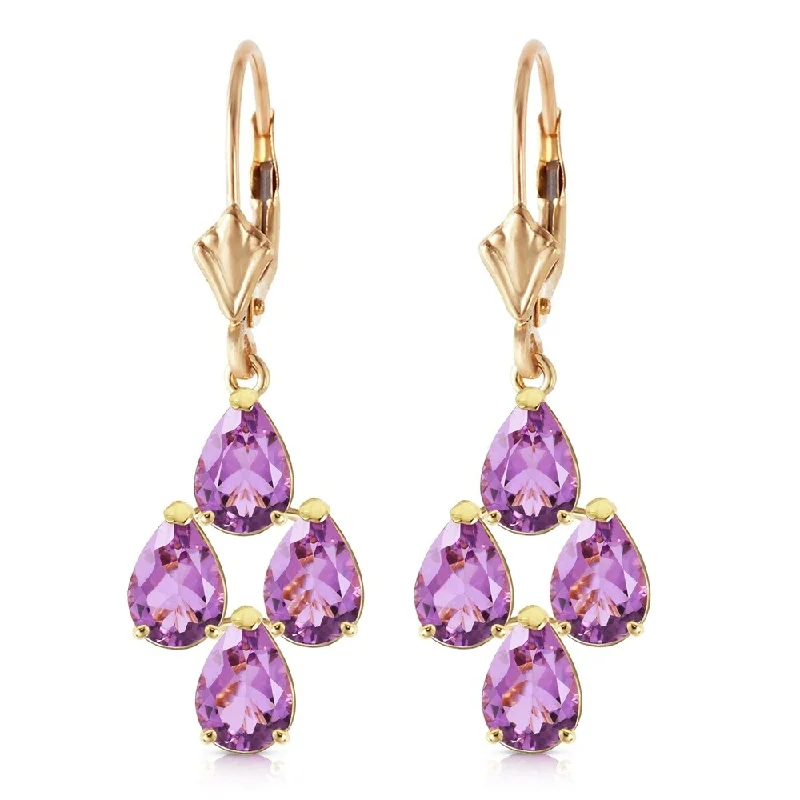 3 Carat 14K Solid Gold Pear Cut Amethyst Leverback Earrings