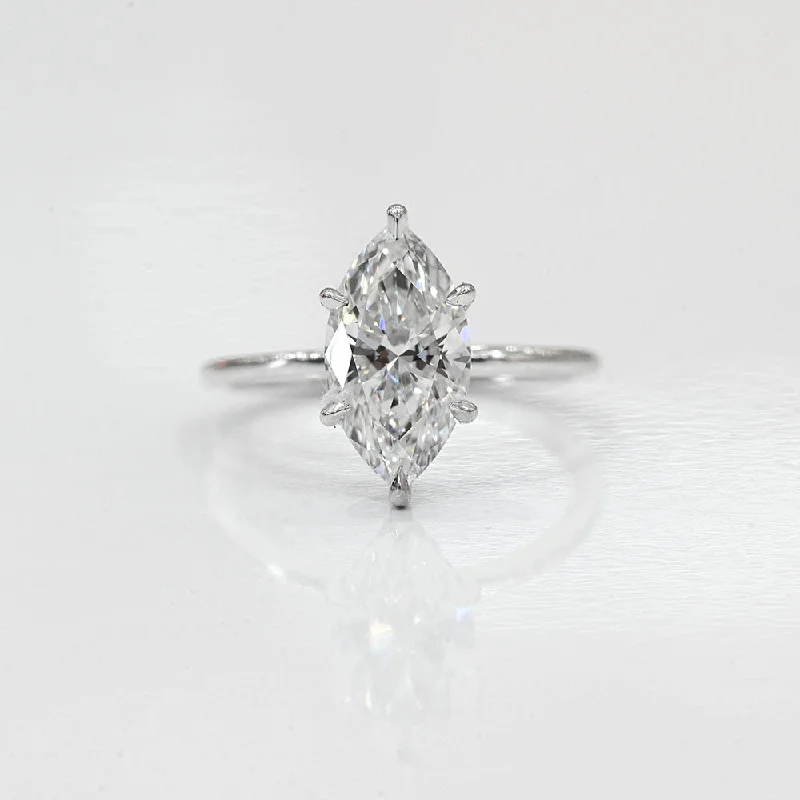 Marquise Lab Diamond Solitaire Engagement Ring with Hidden Halo