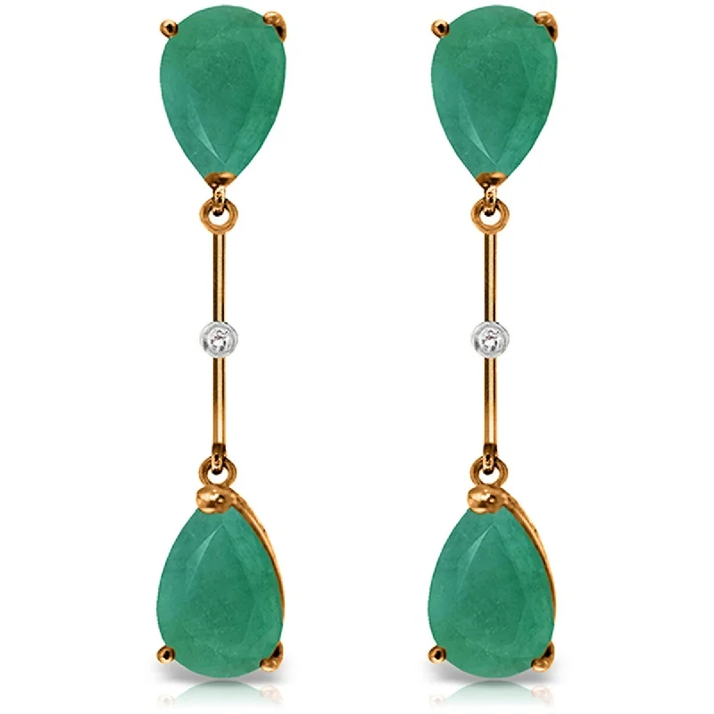 14K Solid Gold Diamonds & Emeralds Dangling Gemstone Earrings