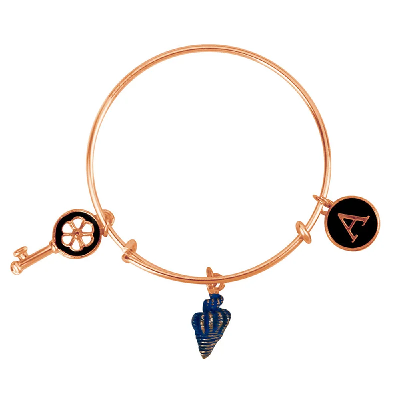 Mahi A Letter Lock & Shell Shaped Rose Gold Plated Enamel Work Charms Kids Bracelets for Kids (BRK1100974Z)